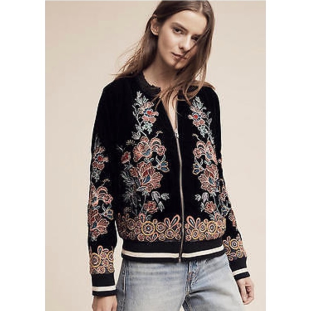 Embroidered Velvet Bomber size 4